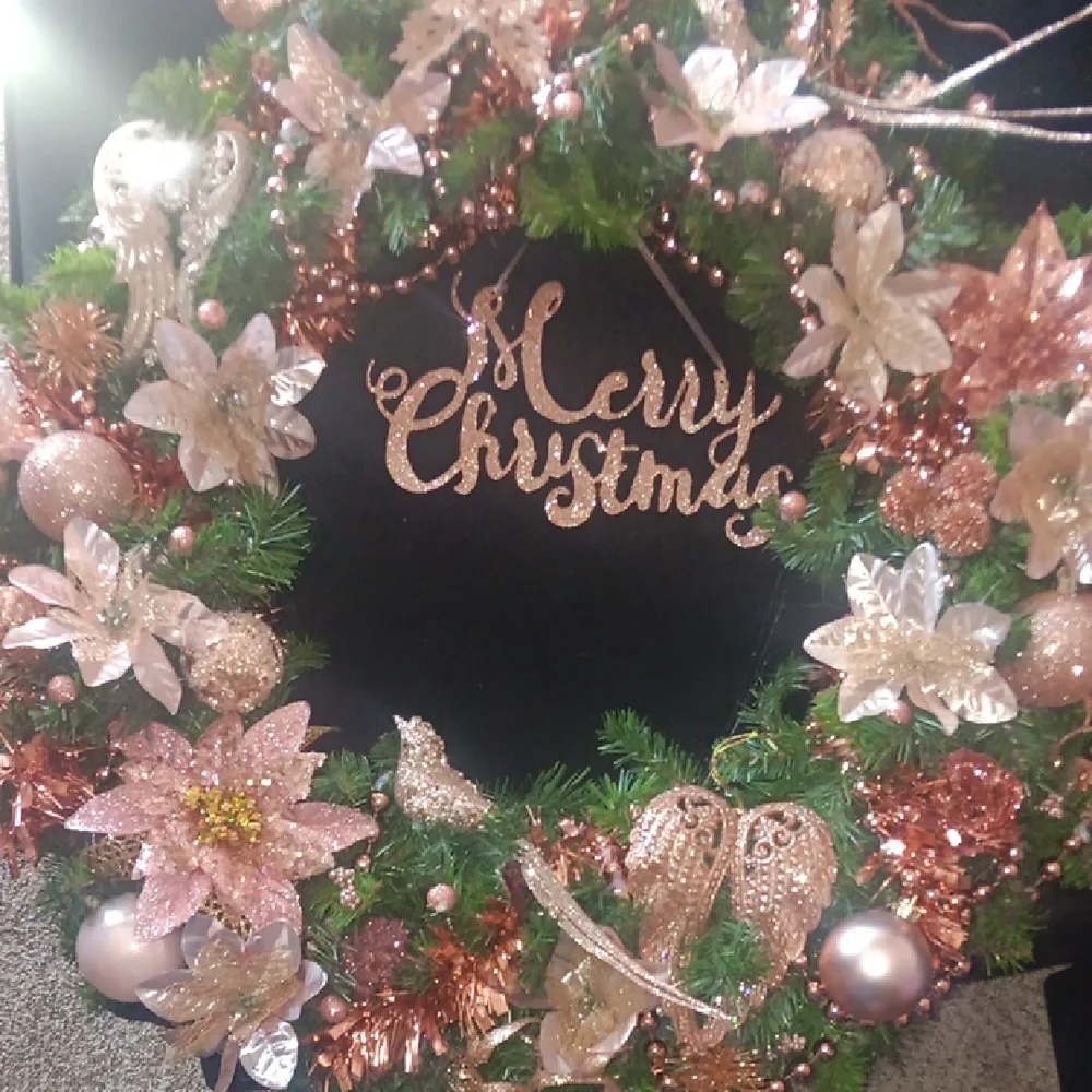Elegant Green and Rose Gold Holiday Wreath
